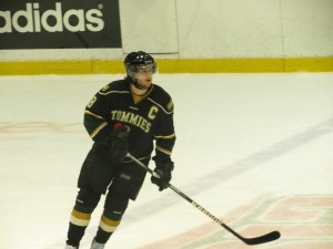 Tommies captain Felix-Antoine Poulin is on a hockey scholarship but doesn’t know much how he receives. He adds “I know I am really fortunate to get a scholarship.” (Matt Tidcombe/AQ)